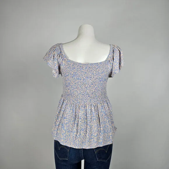 Japna Blue Animal Print V Neck Flutter Sleeve Top Size L - Picture 6 of 8